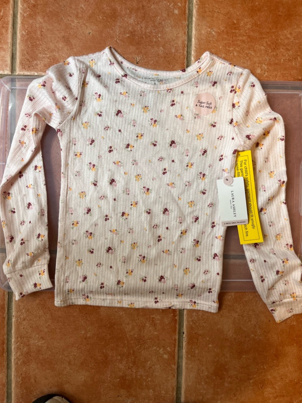 Laura Ashley Cream Ribbed Long Sleeve Tee with Pink & Yellow Floral Print